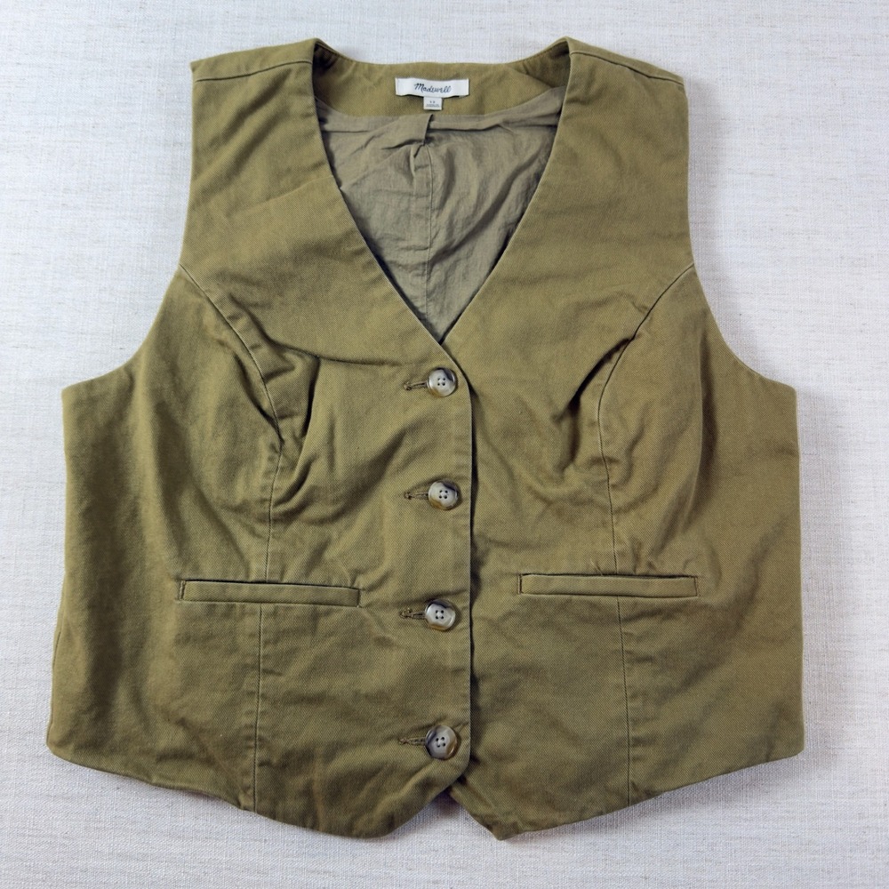 Madewell Womens Cotton Twill Waistcoat Vest Olive Green Size 12